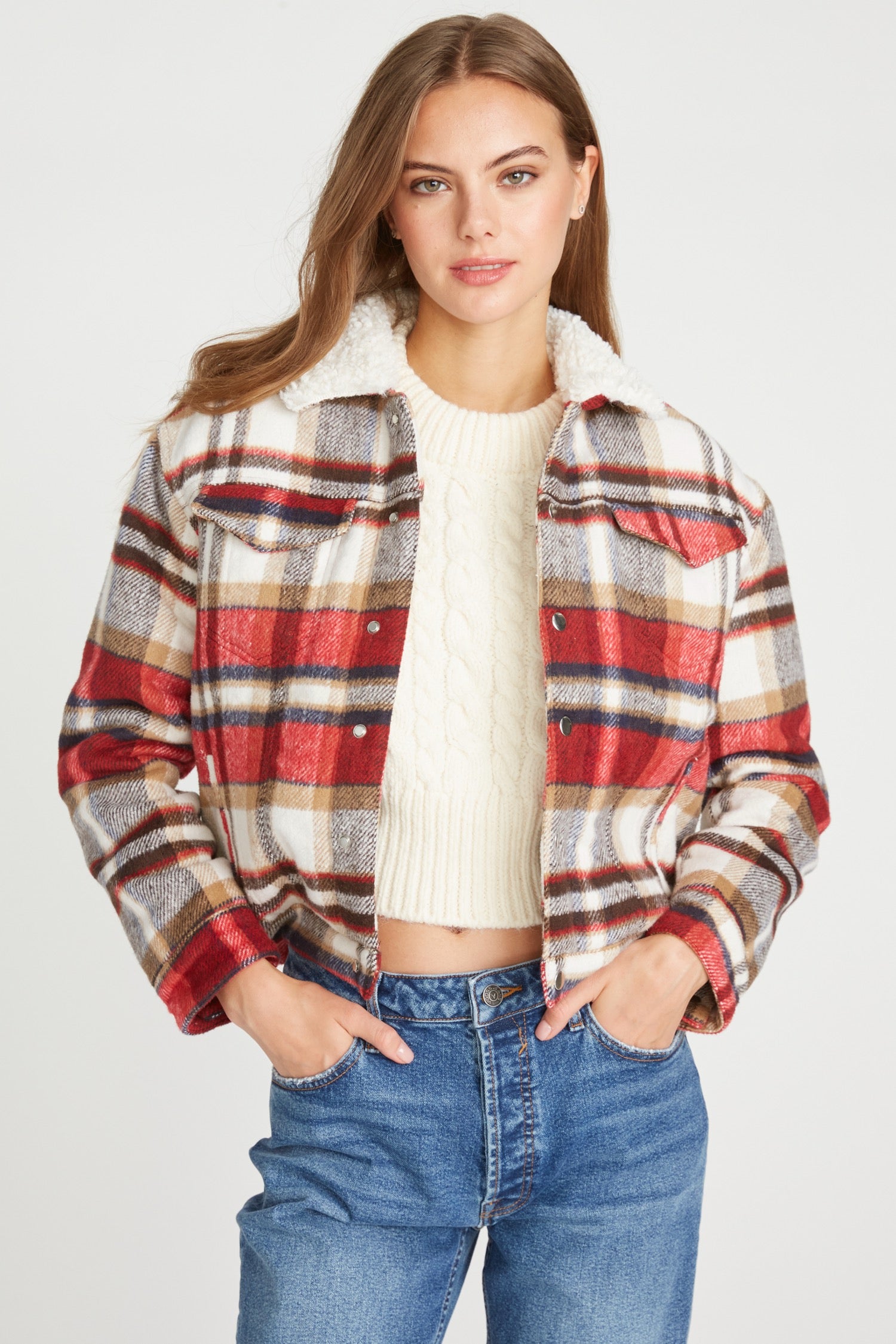 Plaid Trucker Jacket - Red