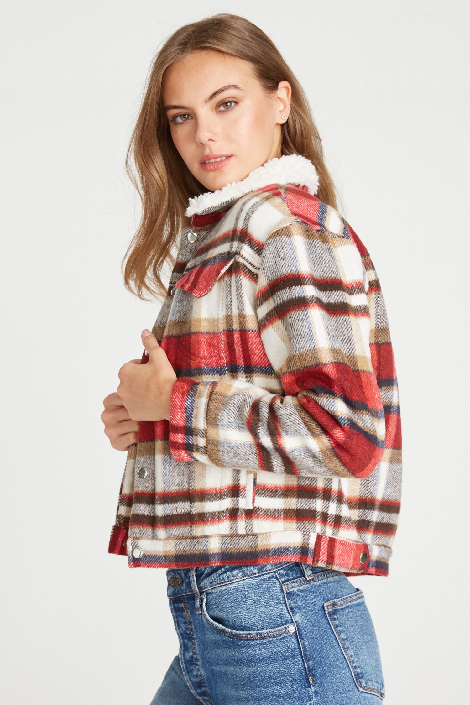 Plaid Trucker Jacket - Red