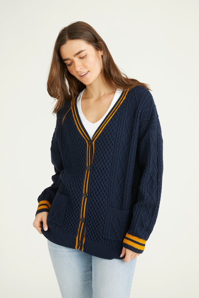 Varsity Stripe Cardigan - Navy