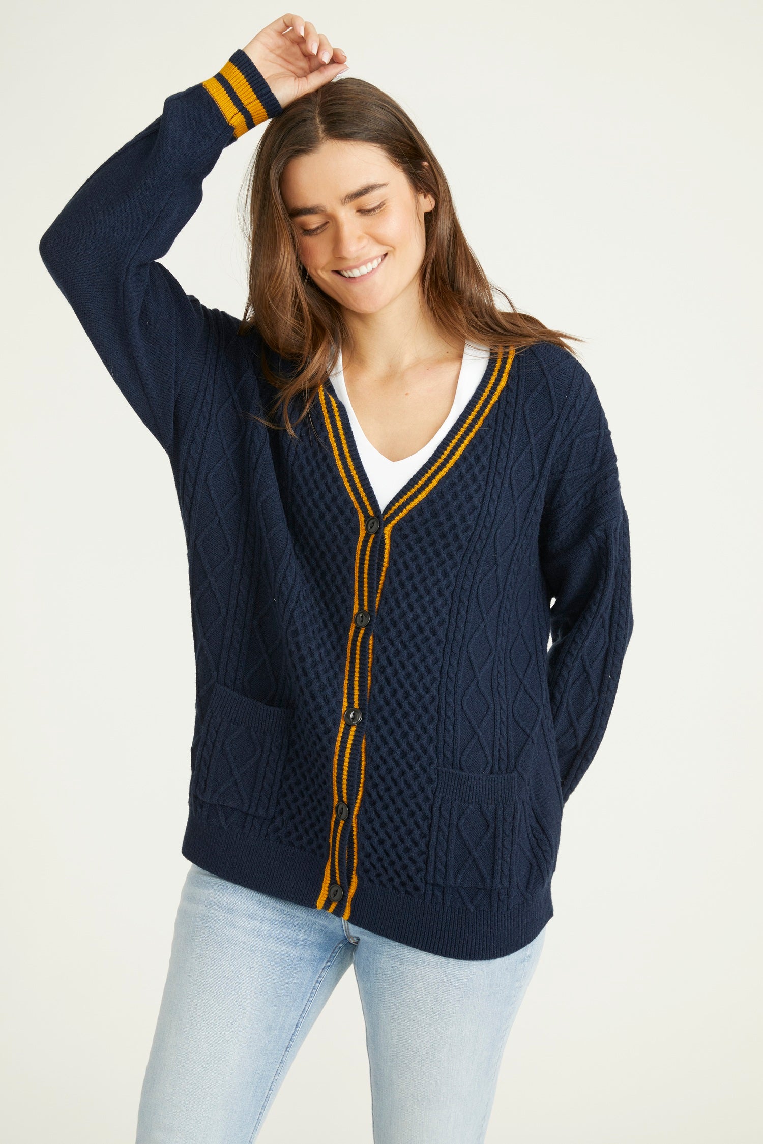 Varsity Stripe Cardigan - Navy